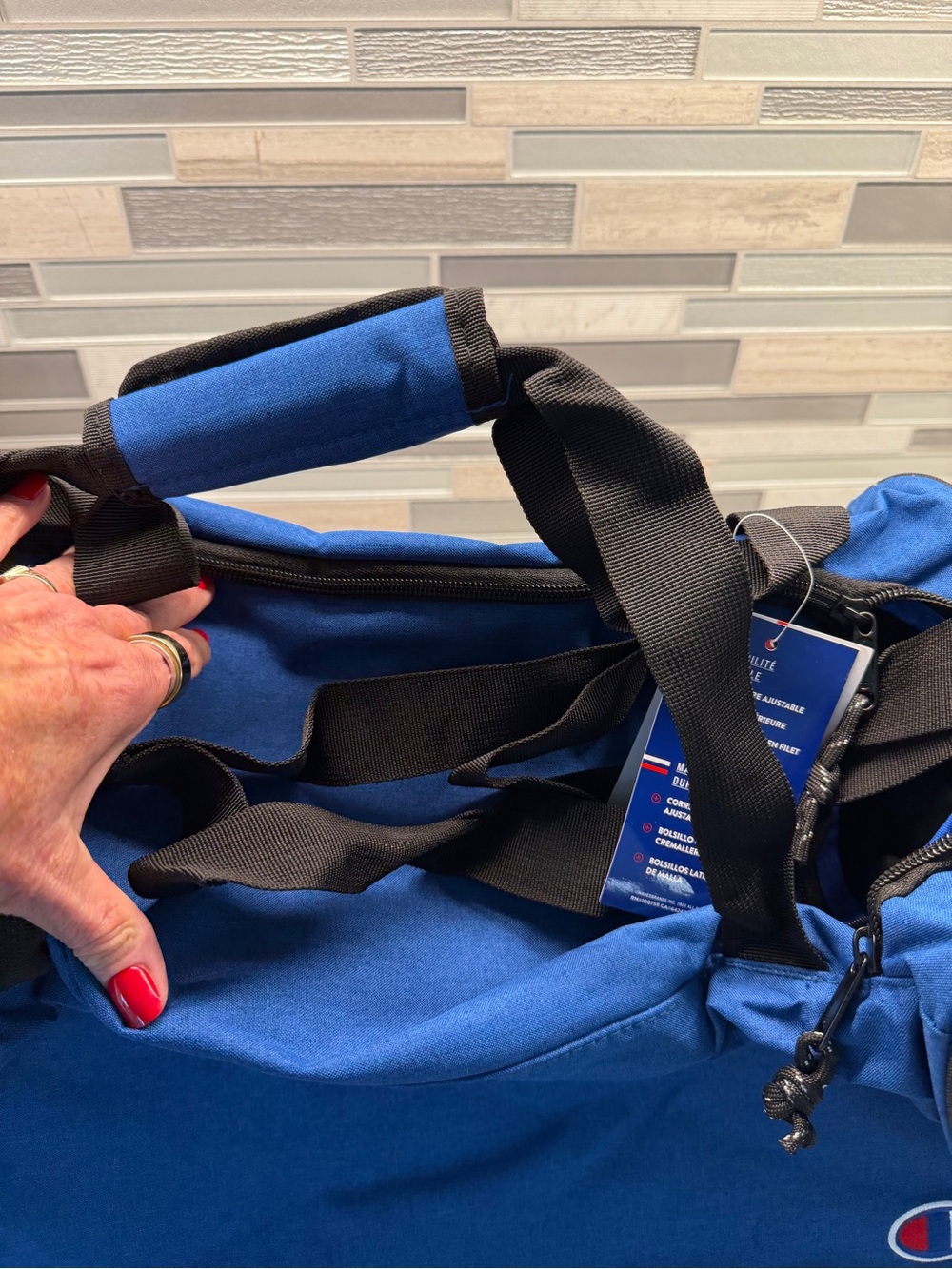 New! Champion Duffle Bag Zipper Closure Removable Shoulder Strap Royal Blue - Picture 10 of 13